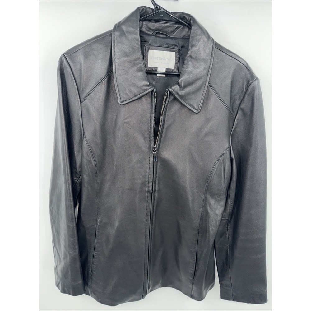 Worthington Women's Black Genuine Lambskin Leather Full Zip Jacket Size Large